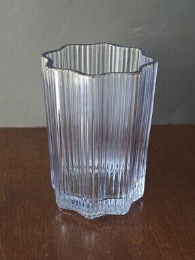 COBALT BLUE GLASS HAUSE RIBBED LIMITED EDITION FLOWER FLUTED SHAPE GLASS